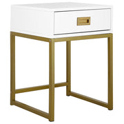 Comodino Bianco con Base in Metallo dorato Glamour