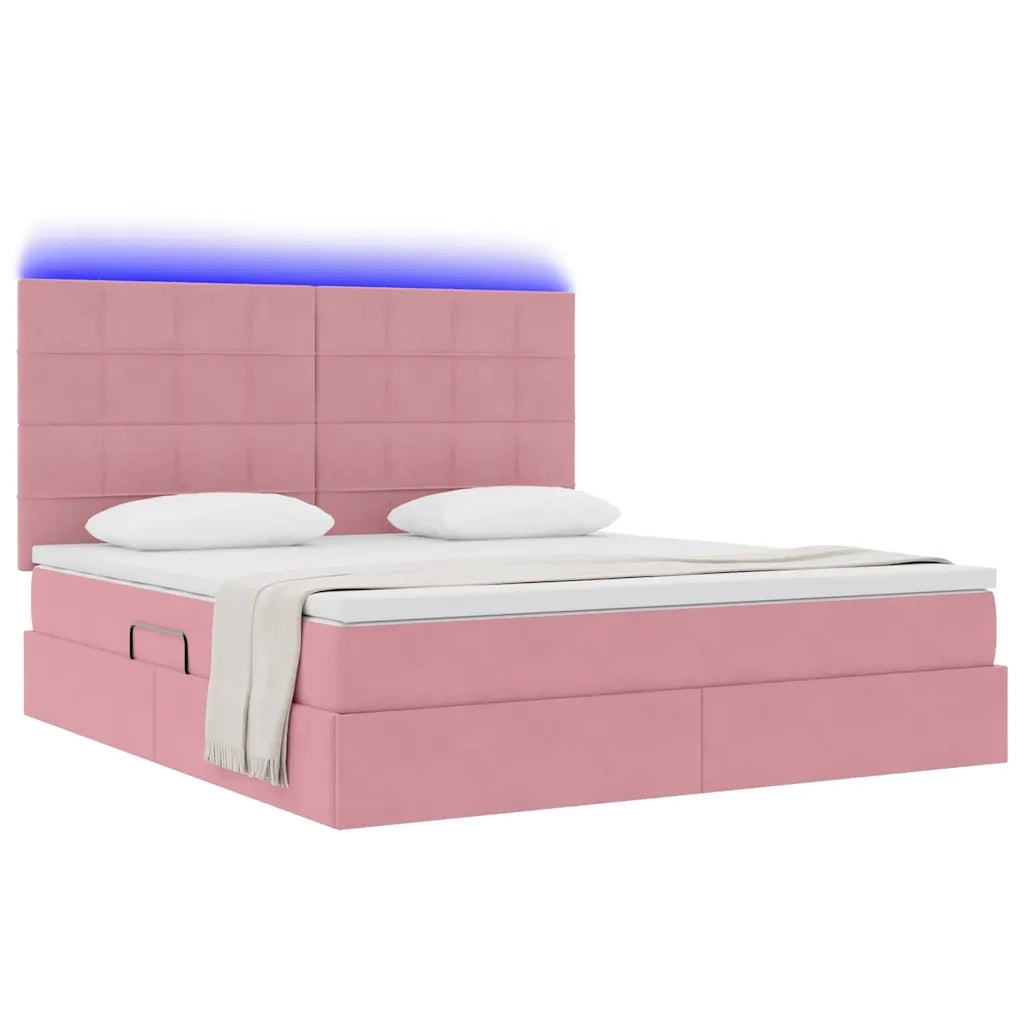Letto con contenitore e LED con led Rosa 160 x 200 cm Velluto 3372680
