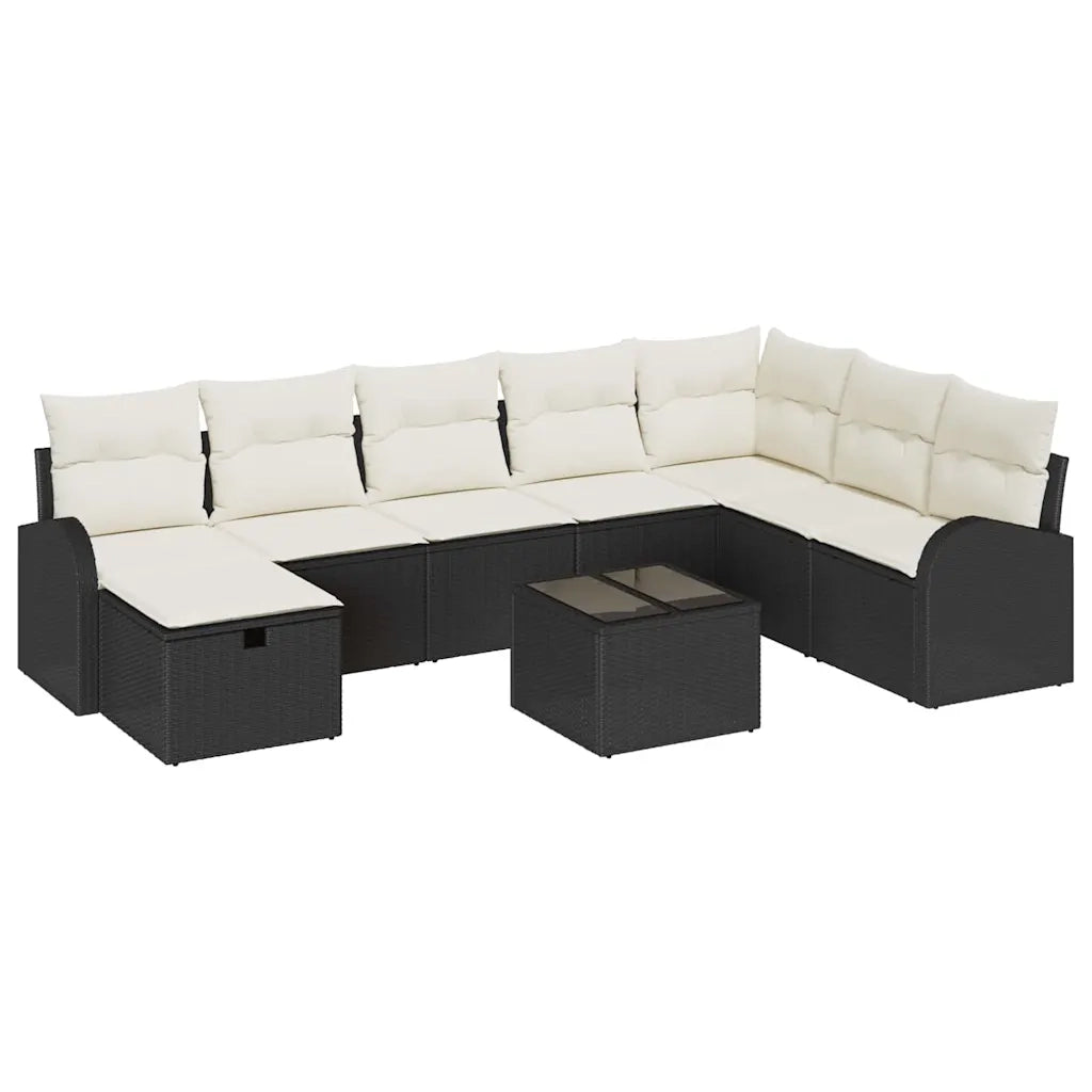 Set Divano da Giardino con cuscino 9 pcs Nero Poly Rattan