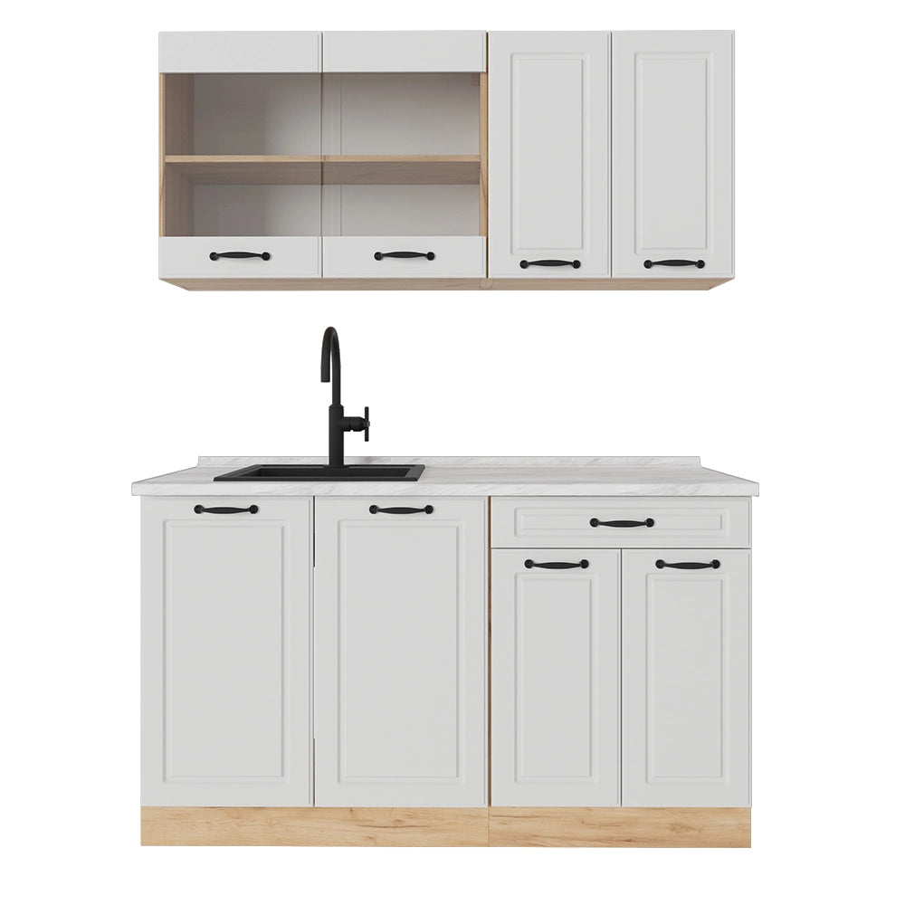 Vicco Cucina monoblocco Casa di campagna bianca/quercia dorata 140 cm , PL Marmo