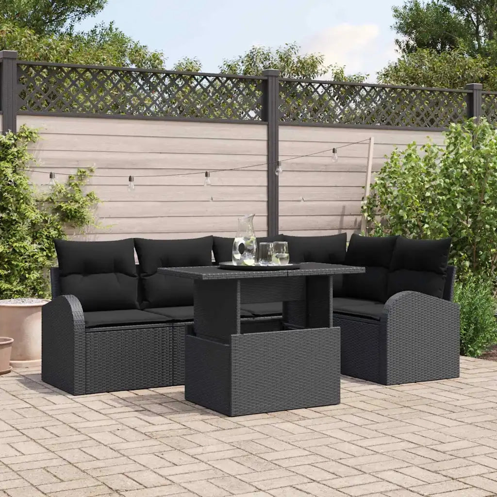 Set Divano da Giardino con cuscino 6 pcs Nero polyrattan 3348649