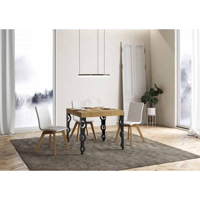 Tavolo allungabile 90x90/246 cm Karamay telaio Antracite - Quercia Natura