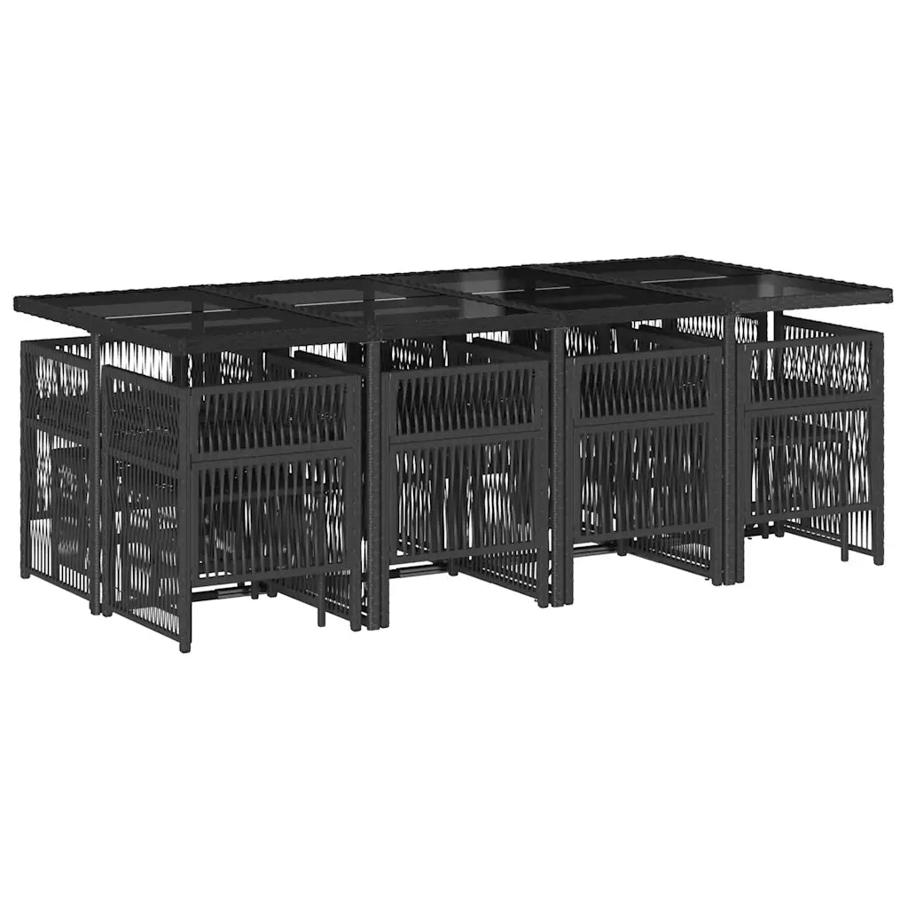 Set da Pranzo da Giardino 13pz con Cuscini Nero in Polyrattan 3210979