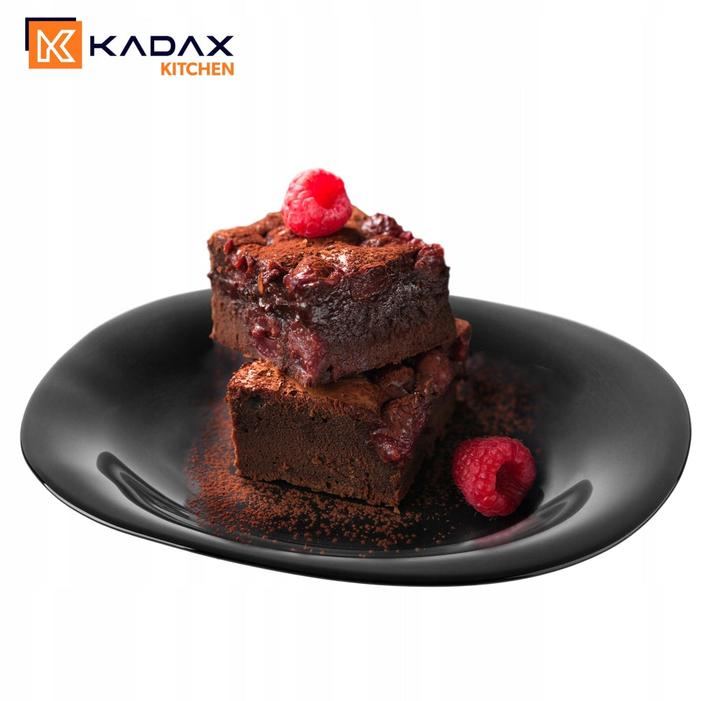 Piatto da dessert KADAX da 21,5 cm per torte, in vetro nero, piatto piatto
