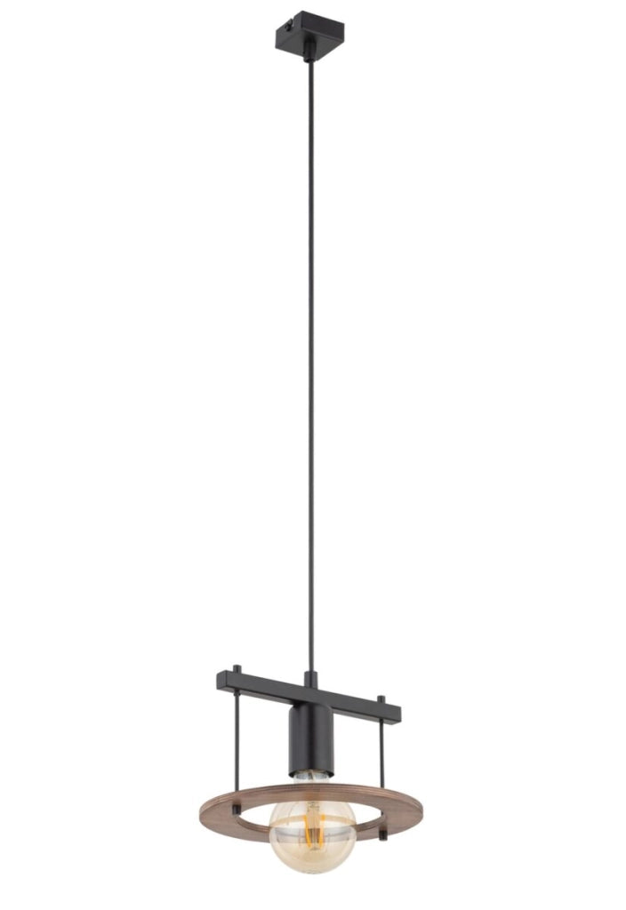 Lampada a sospensione Coffee nera/legno E27 15W Sigma