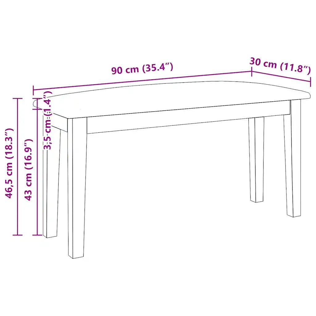 Panca 90 cm Marrone in Legno Massello di Hevea CFW8208756