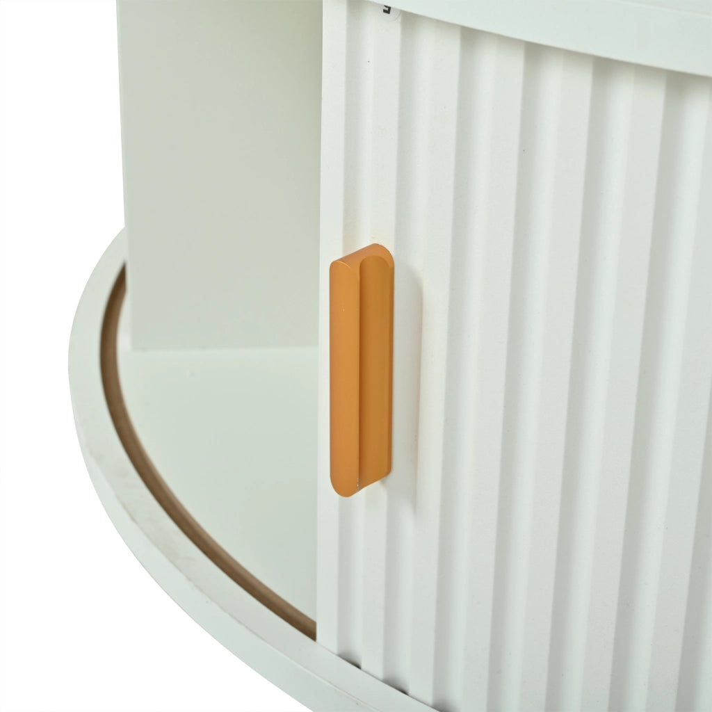 Tavolino da caffè rotondo bianco 75 cm regolabile in altezza con LED e vano contenitore