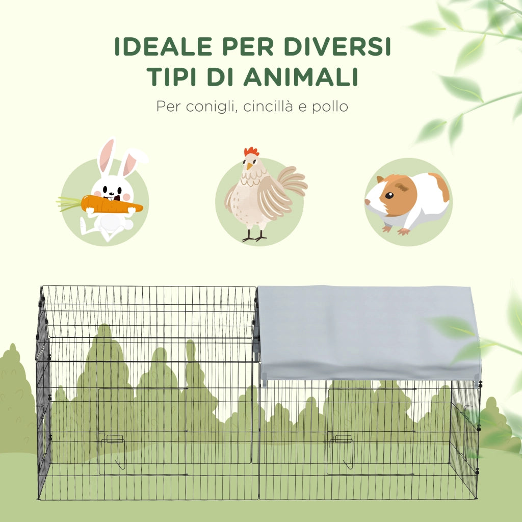 Casetta per Conigli da Giardino e Interno ¨C Minimal ¨C Argento 220x85x103cm