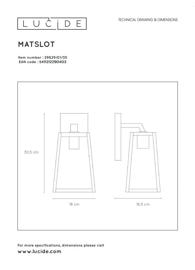Applique esterna Lucide Matslot E27 60W nera vetro IP23