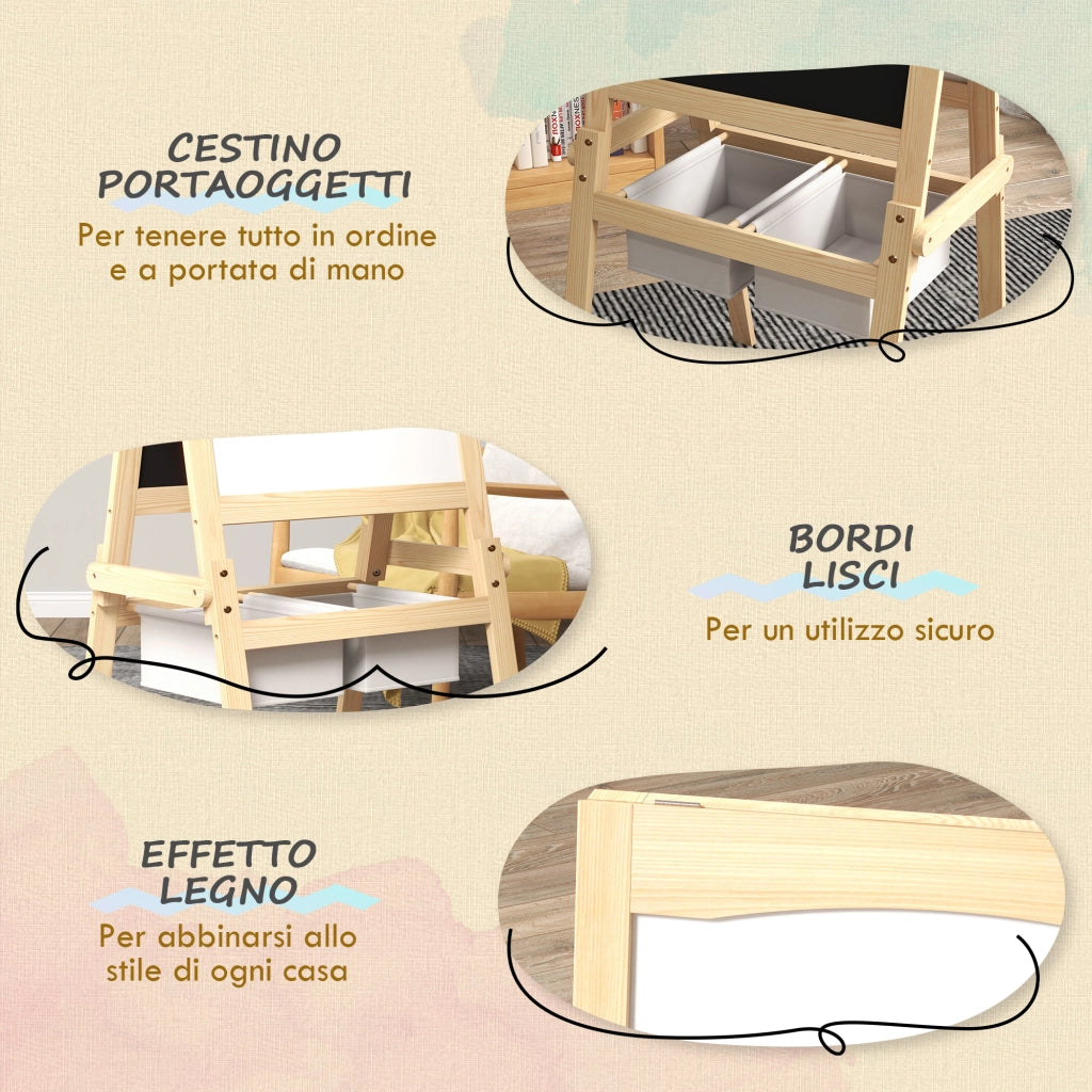 Lavagna Bambini con Cavalletto 3 in 1 e Cestini ¨C zephmum ¨C 58x50.5x109cm Legno