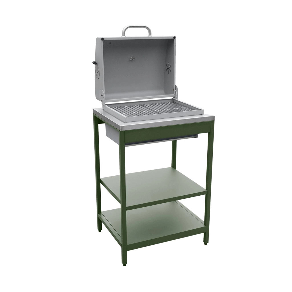 Cucina esterna, 2 moduli e barbecue a carbone con lavandino, verde