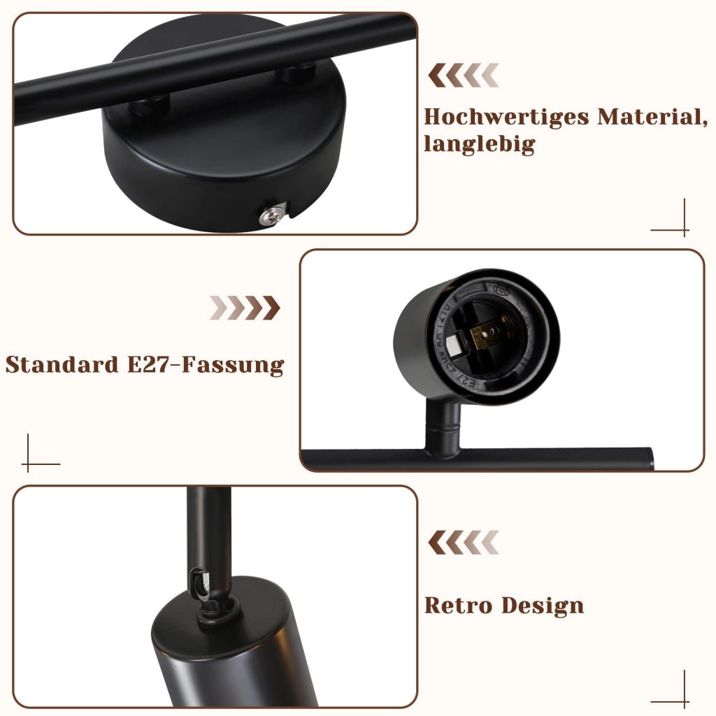 ZMH Faretto da soffitto neri E27 orientabili 350° vintage per camera letto