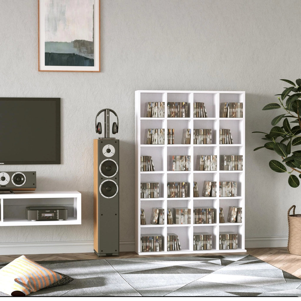 Libreria Mobile Multimedia 456 CD 336 DVD ¨C Xylo ¨C Legno Bianco Scaffale Ripiani Regolabili 89x130,5cm
