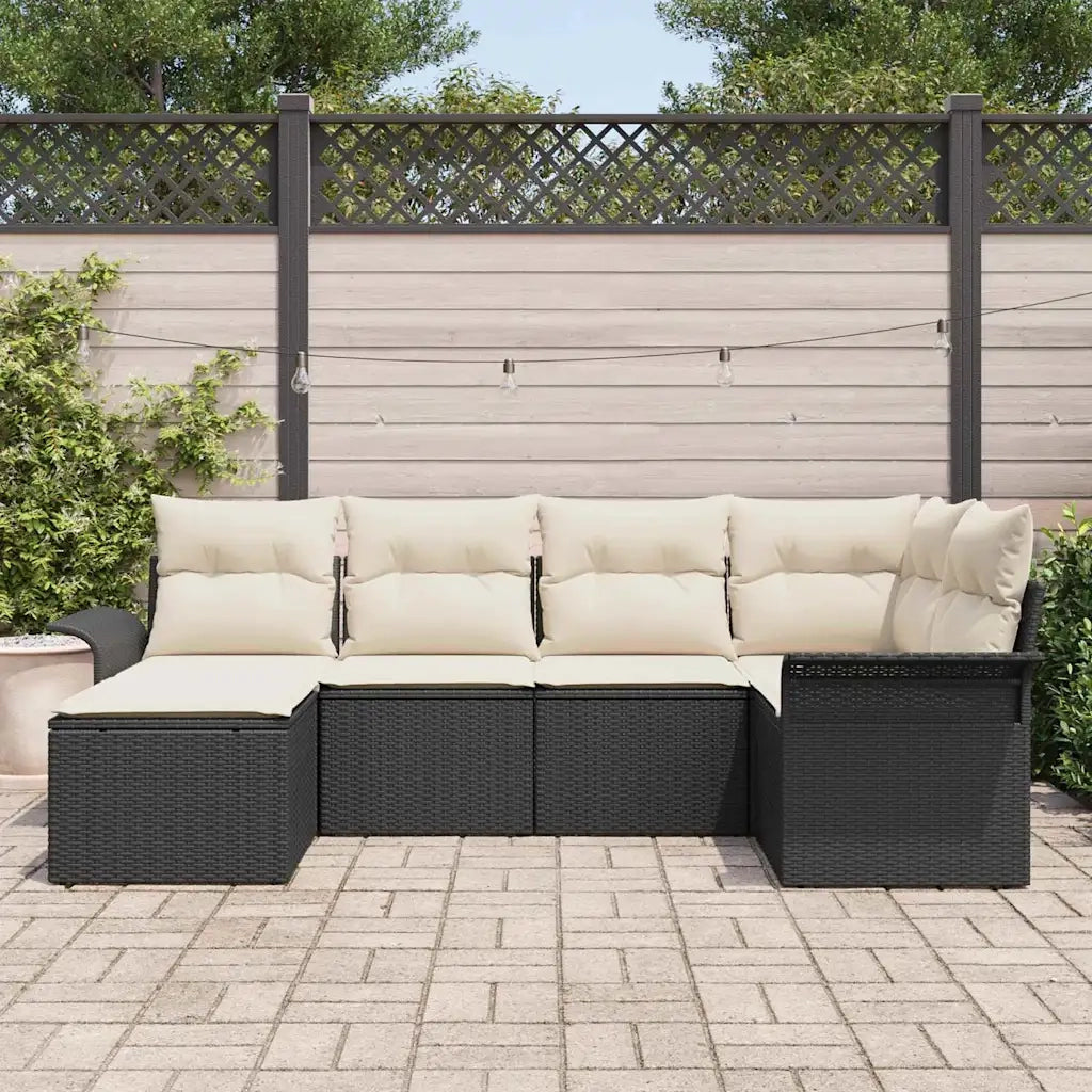 Set Divano da Giardino con cuscino 6 pcs Nero polyrattan 3345427
