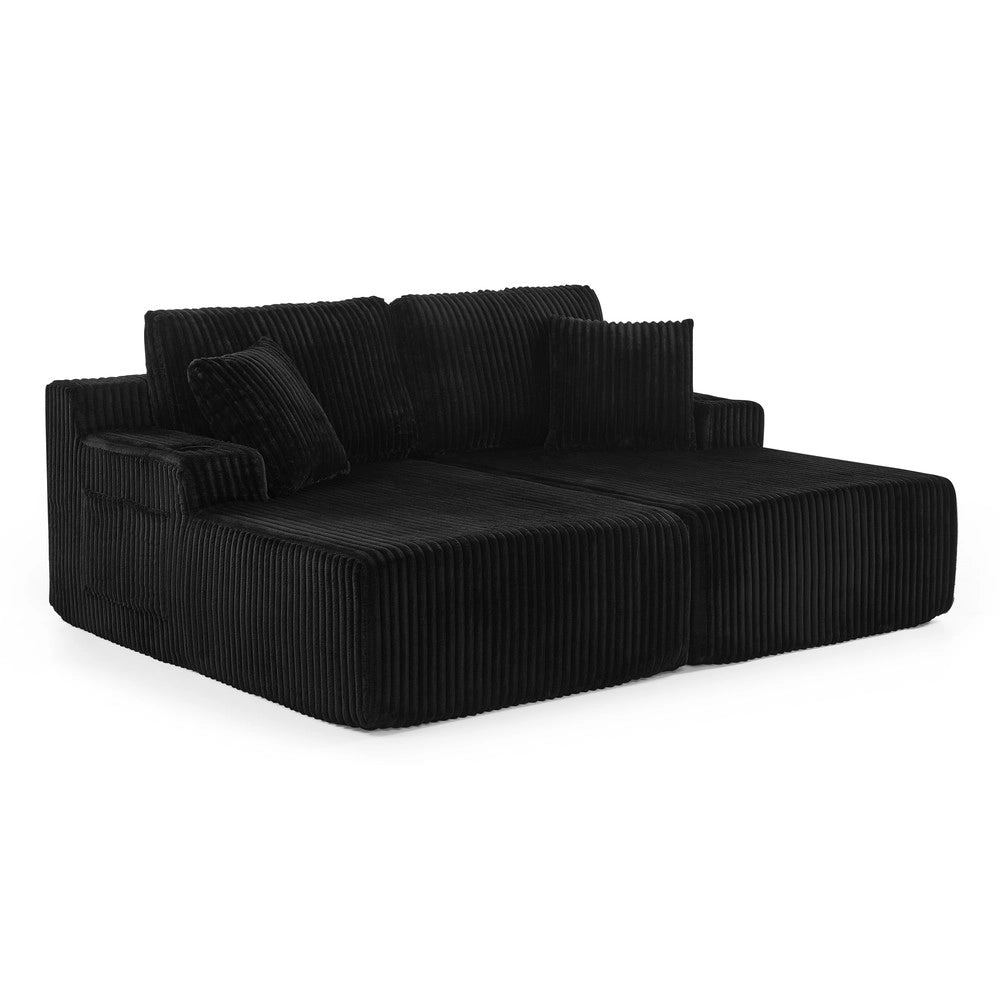Divano letto 2 posti - Zephmum - Tessuto morbido, tasca laterale, portabevande, cuscini