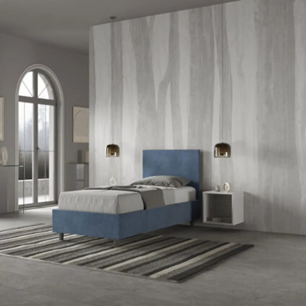 Letto singolo senza rete imbottito 80x210 microfibra blu Adele