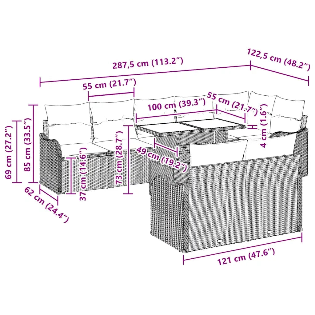 Set Divano da Giardino 9 pcs Beige Rattan in Polipropilene 3357223