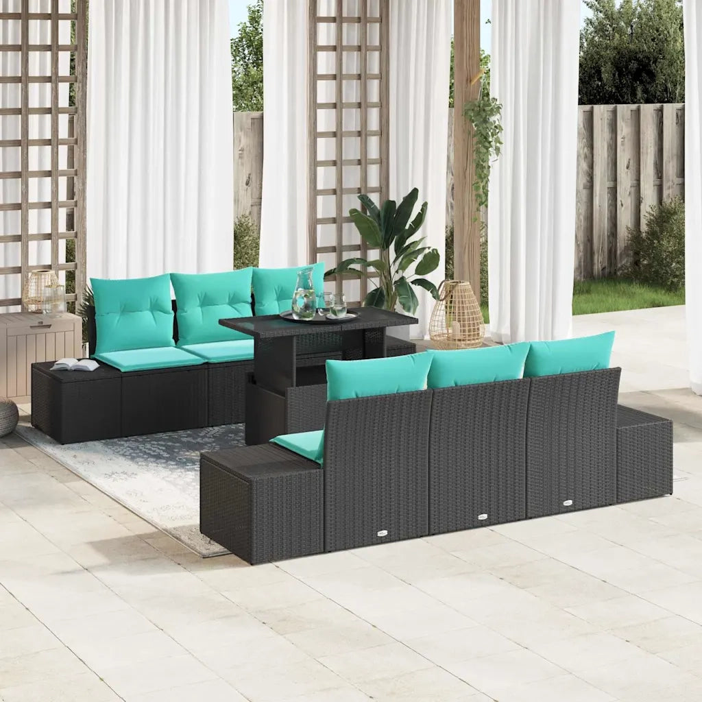 Set Divano da Giardino 7 pz 6-Numero di posti Nero e Turchese 3357849
