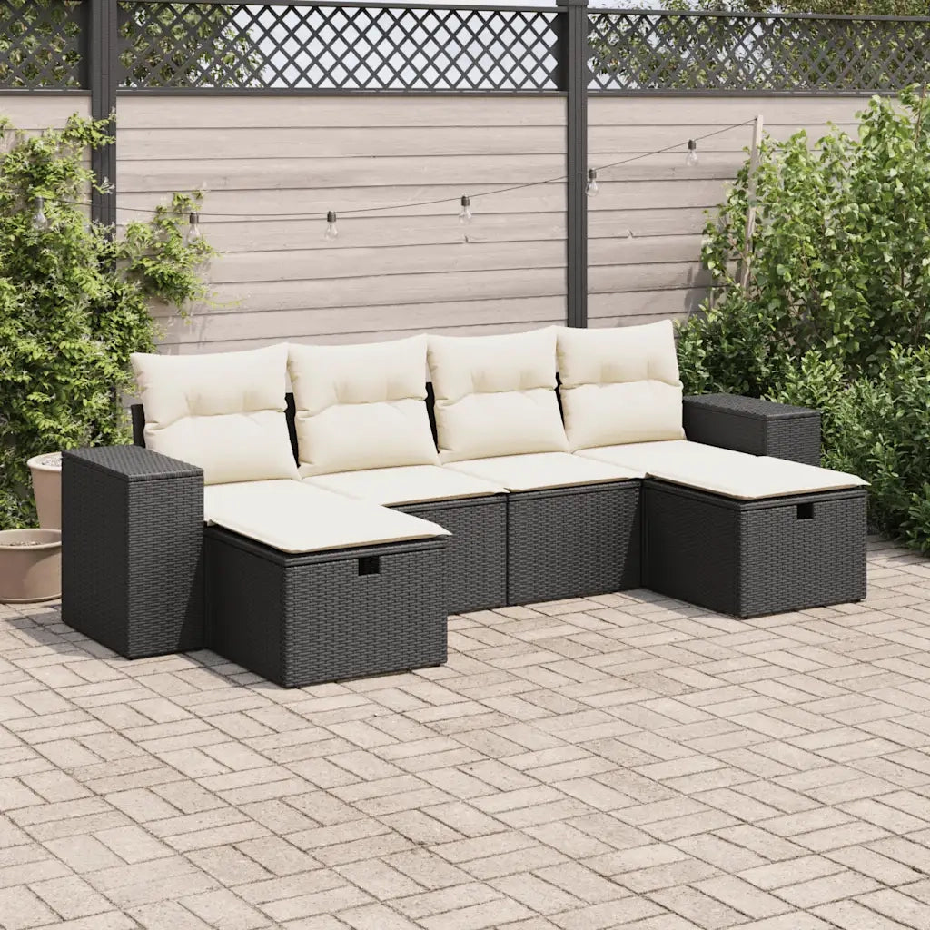 Set Divano da Giardino 6 pz con Cuscini Nero in Polyrattan 3325722