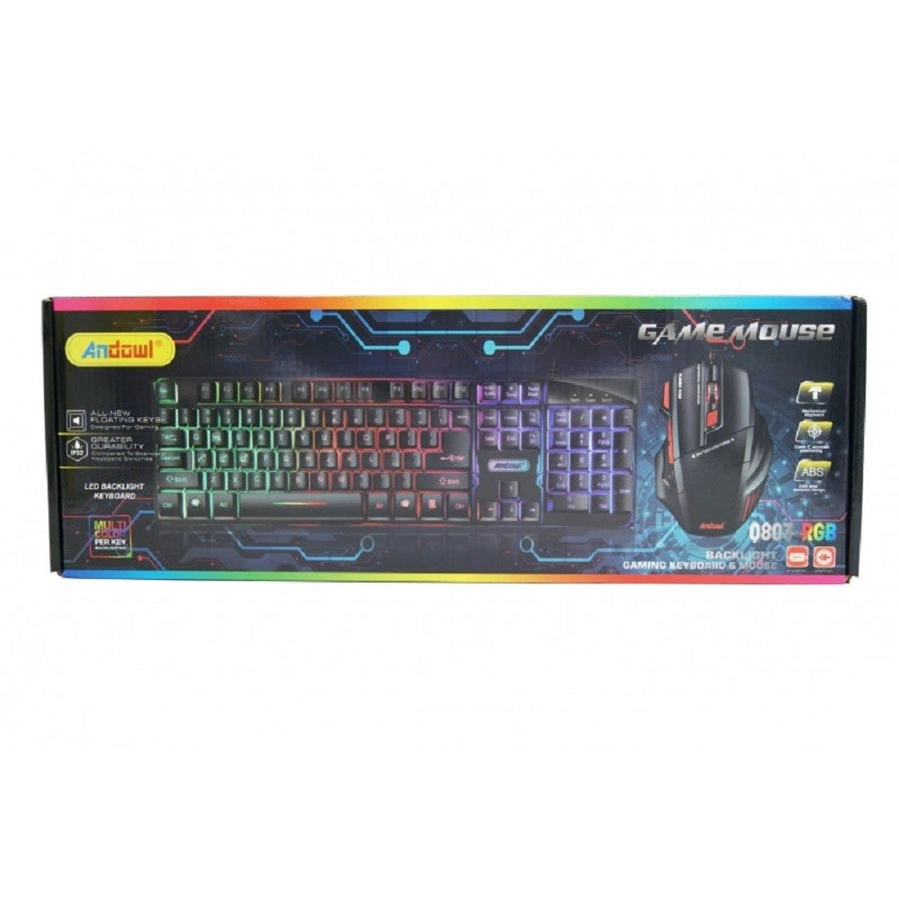 Trade Shop - Set Gioco Con Tastiera Led Mouse Cablato Usb Retroilluminata Multicolore Q803-rgb -