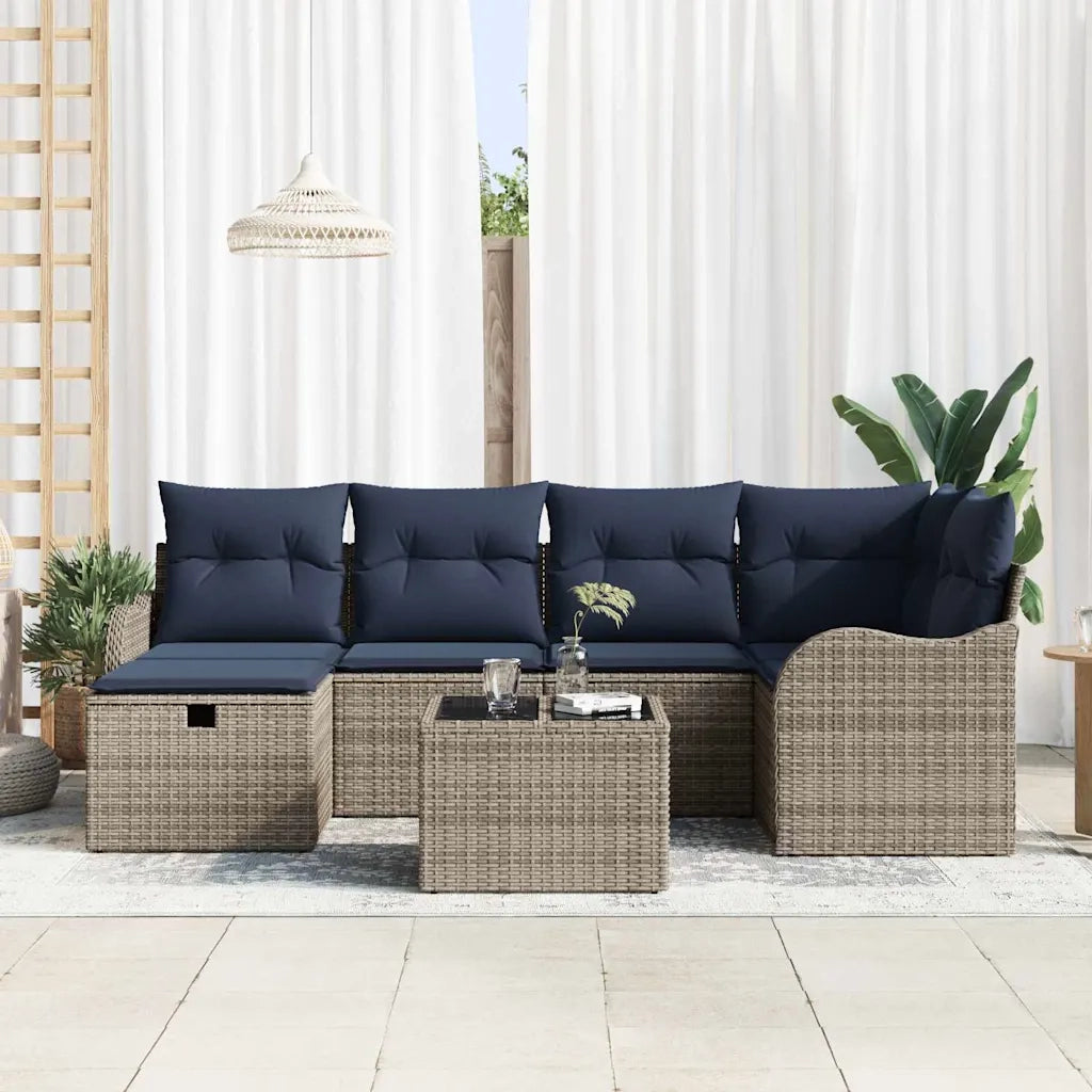 Set Divano da Giardino 7 pz Grigio e Blu Navy polyrattan 3358994