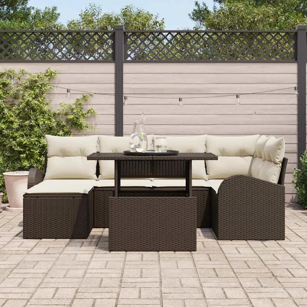 Set Divano da Giardino 7 pcs Marrone Poly Rattan