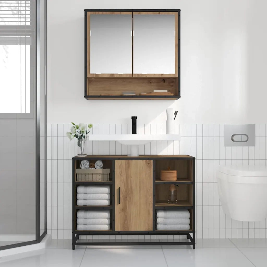 Scaffale da parete con porta Rovere artigianale 65 x 20 x 60 cm 883612