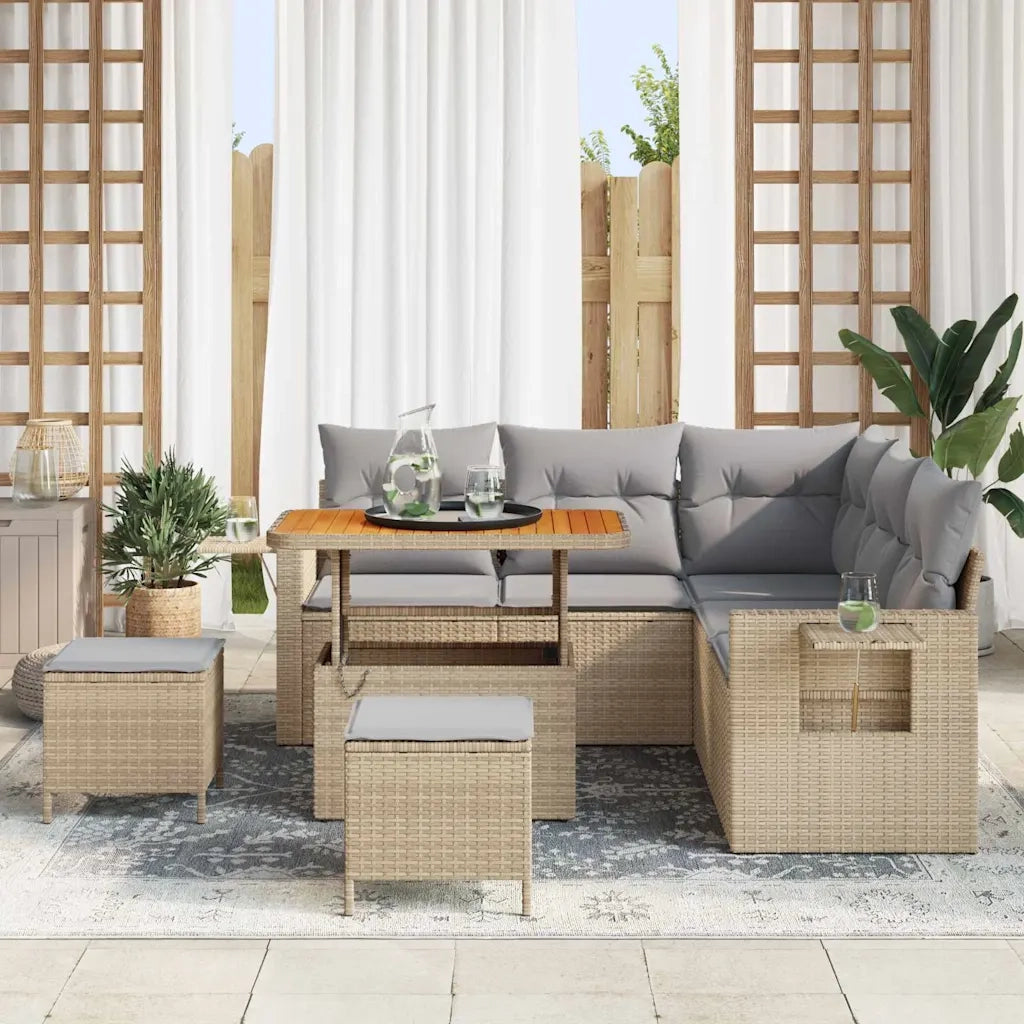 Set Divano da Giardino 9 pcs Beige e Grigio Chiaro polyrattan