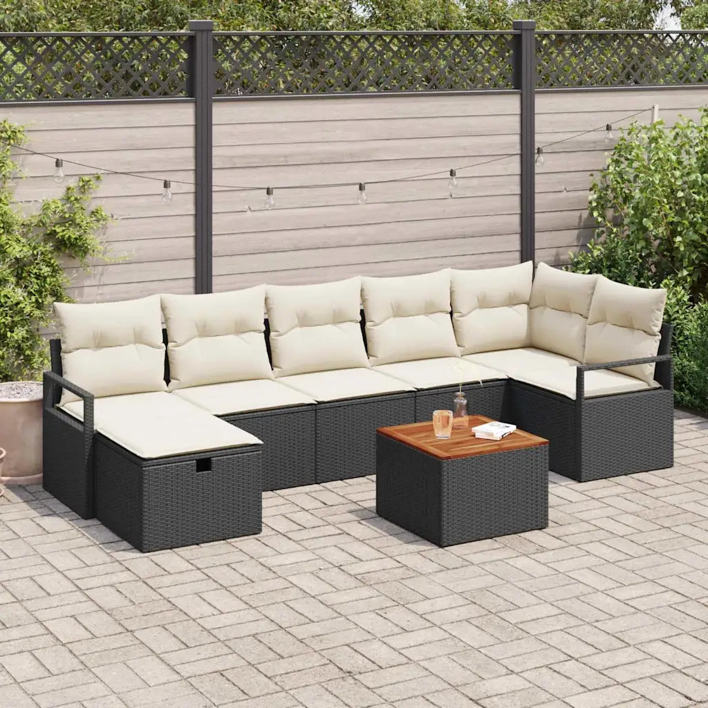 Set Divano da Giardino con cuscino 8 pcs Nero polyrattan