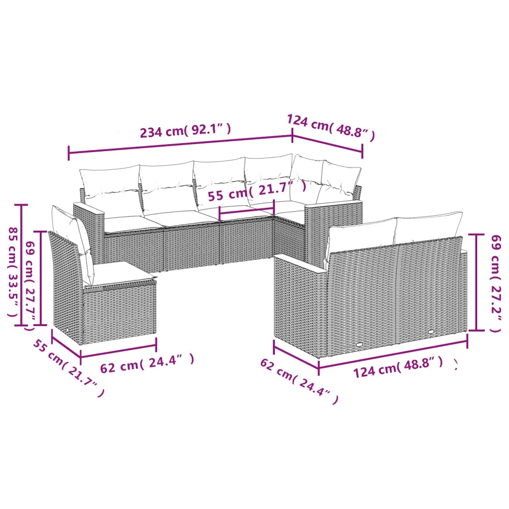 Set Divani da Giardino con Cuscini 8 pz Nero in Polyrattan