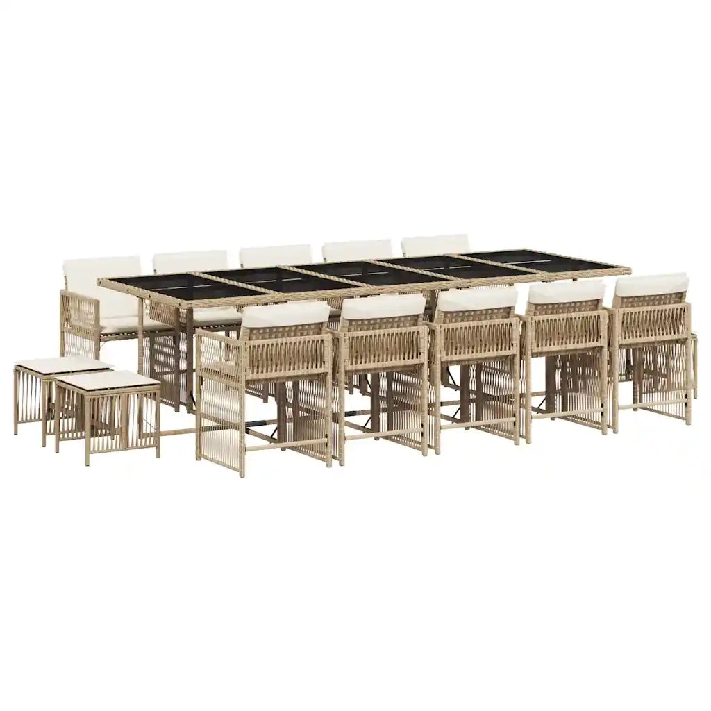 Set da Pranzo da Giardino 15 pz con Cuscini Beige in Polyrattan 3211714