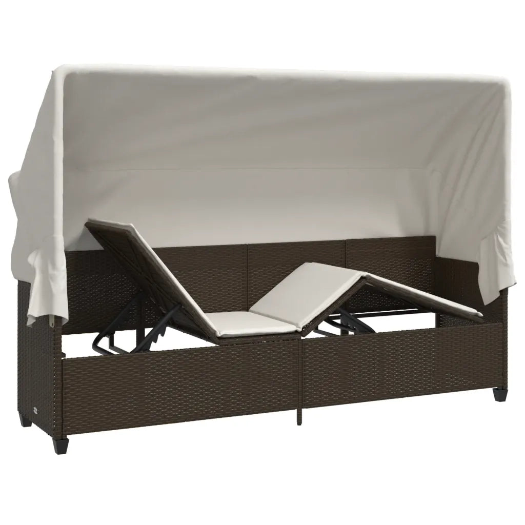 Lettino Prendisole con Baldacchino e Cuscini Marrone Polyrattan 368354