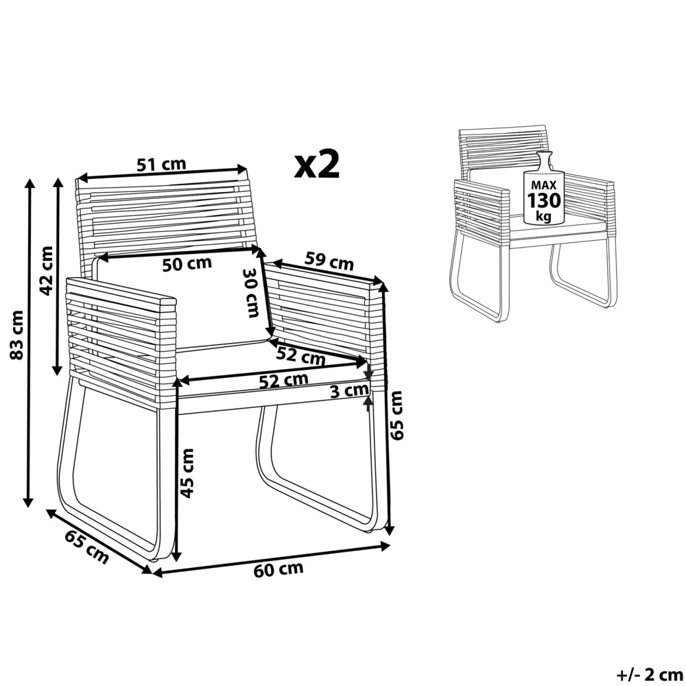 Set di 2 Sedie da Pranzo da Giardino Struttura in Metallo Nero con Cuscini in Corda Design Industriale Moderno