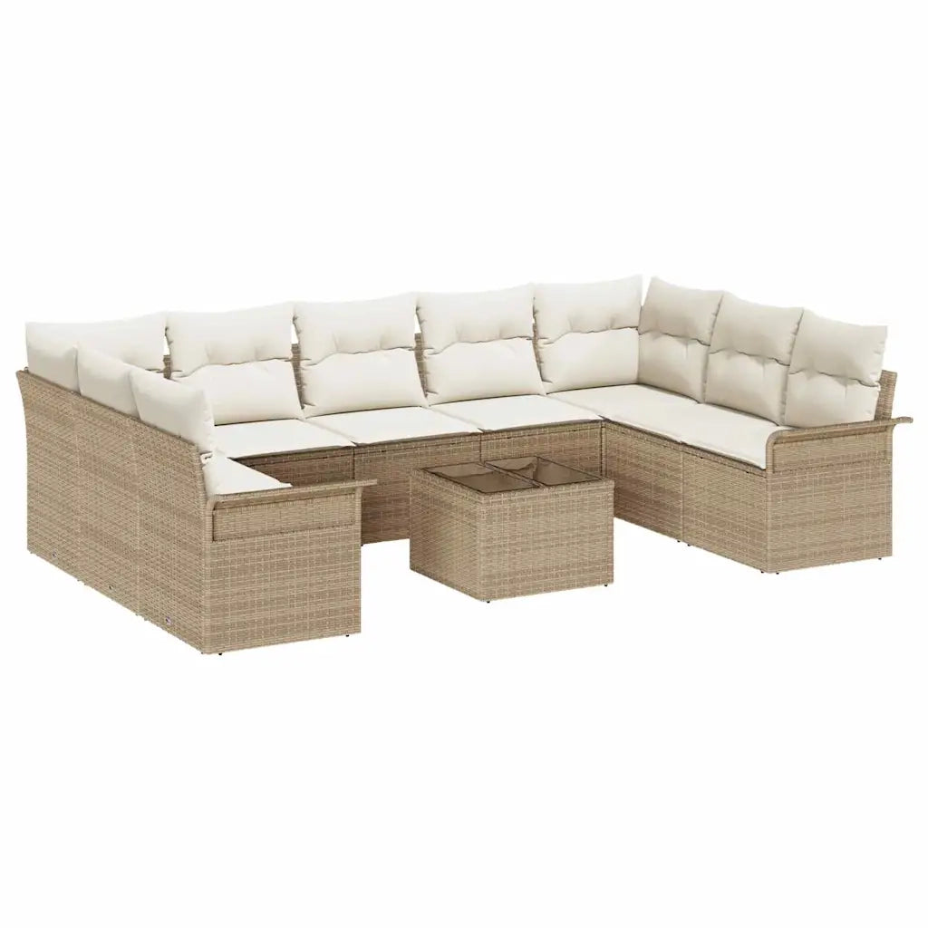 Set Divano da Giardino con cuscino 10 pcs Beige polyrattan