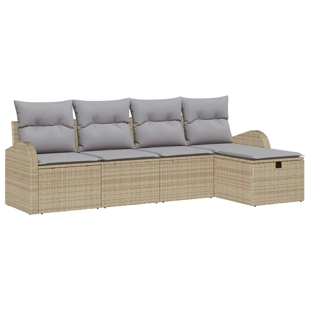Set Divano da Giardino con cuscino 5 pcs Beige Poly Rattan