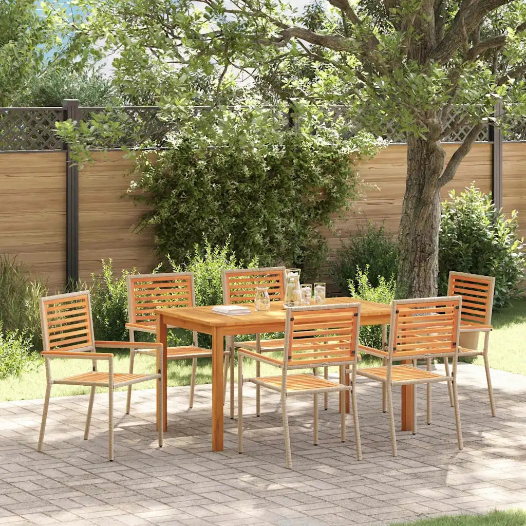 Set da Pranzo per Giardino 7 pcs Beige Legno di Acacia Massello