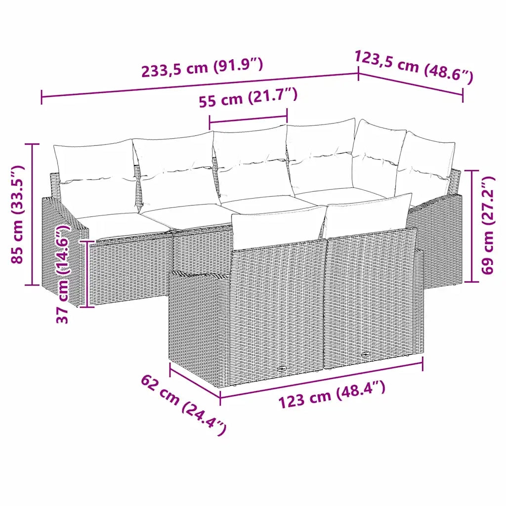 Set di divani con cuscino 7 pcs Beige polyrattan 3346761