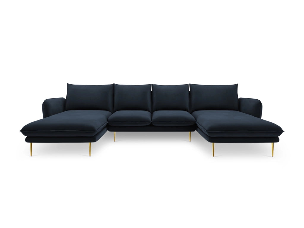 Cosmopolitan Design - Divano panoramico "Vienna" 6 posti in velluto blu scuro 