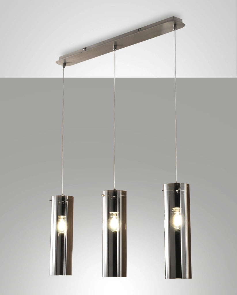 Lampada a Sospensione Sintesi in Metallo e Vetro Soffiato Fumé, 3x E27, Design Moderno ed Elegante per Illuminazione d'Interni IP20