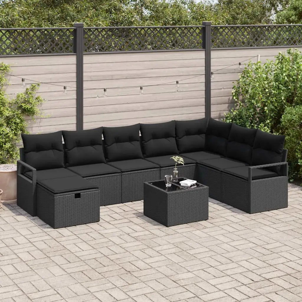 Set di divani con cuscino 9 pcs Nero polyrattan