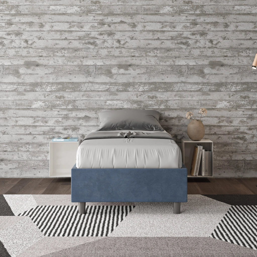 BS COM Letto singolo con rete imbottito 80x190 microfibra blu