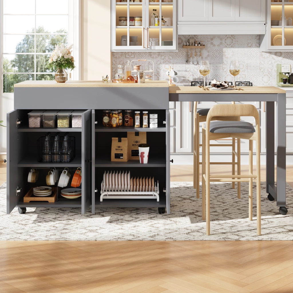 Tavolo allungabile con 6 vani contenitore in MDF grigio per cucina e sala da pranzo 118 × 50 × 94 cm