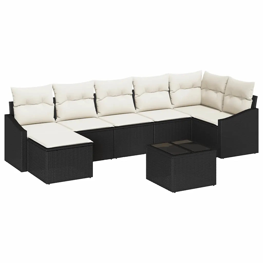 Set di divani con cuscino 8 pcs Nero polyrattan