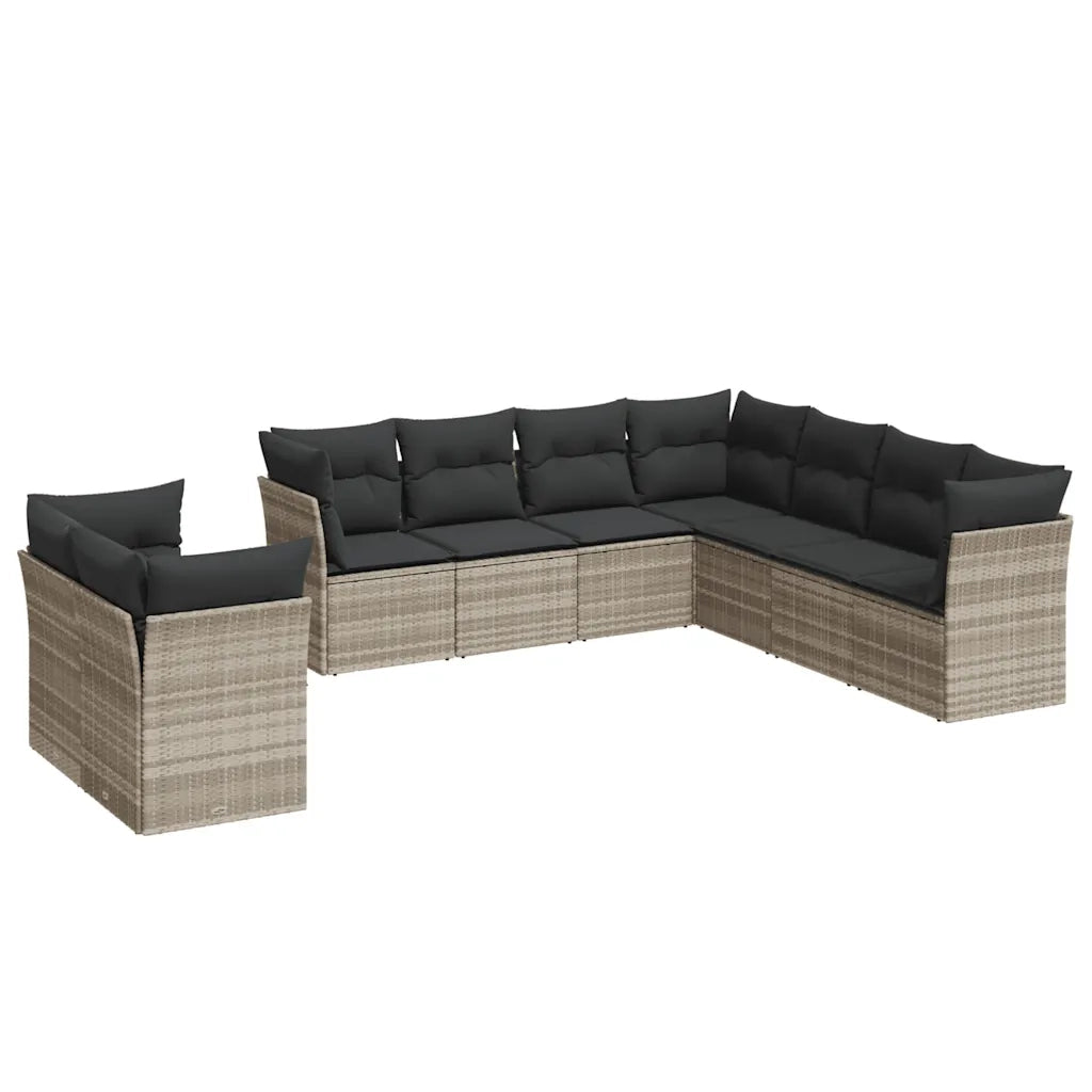 Set Divano da Giardino 9pz con Cuscini Grigio Chiaro Polyrattan 3217842