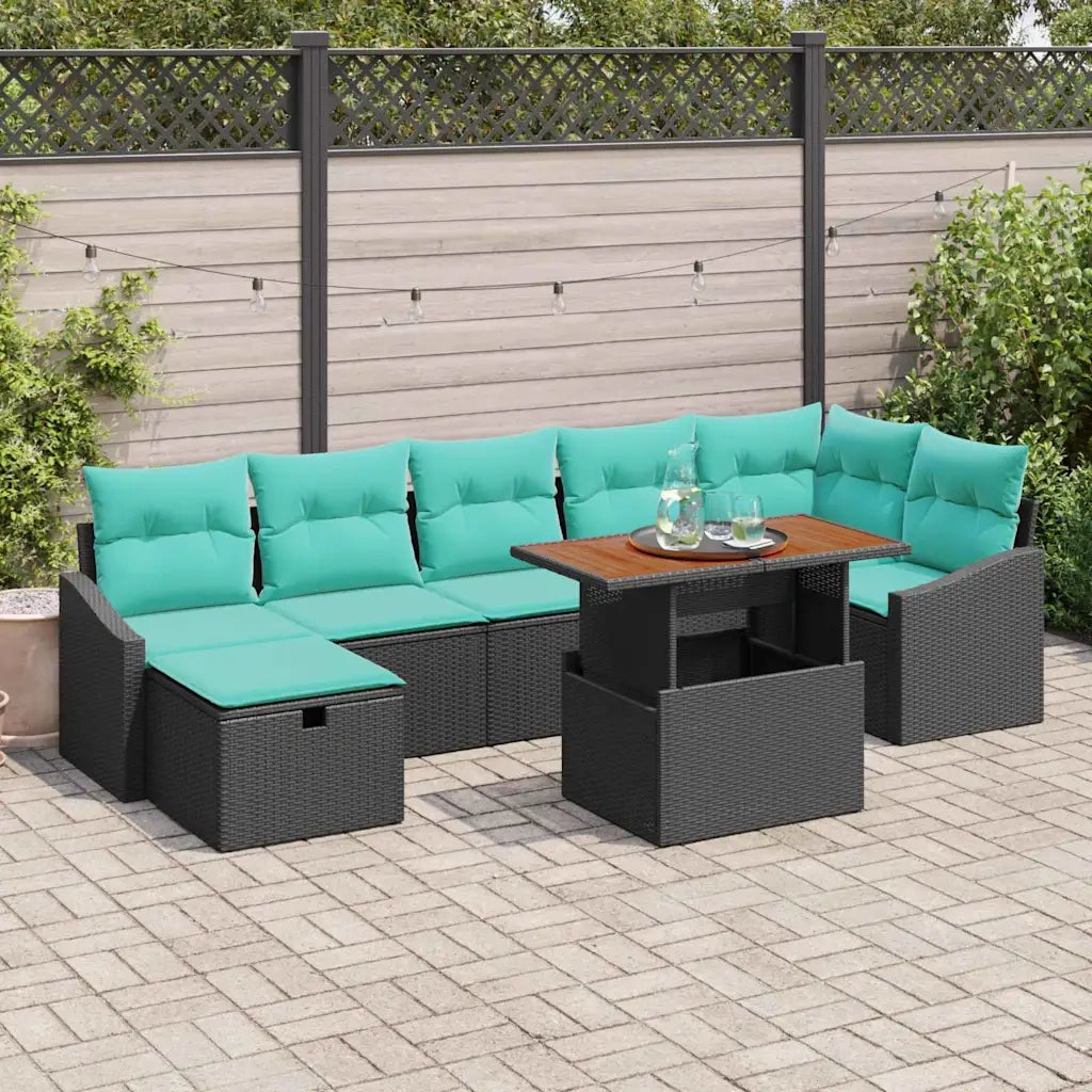 Set Divano da Giardino con cuscino 8 pcs Nero polyrattan 3360036