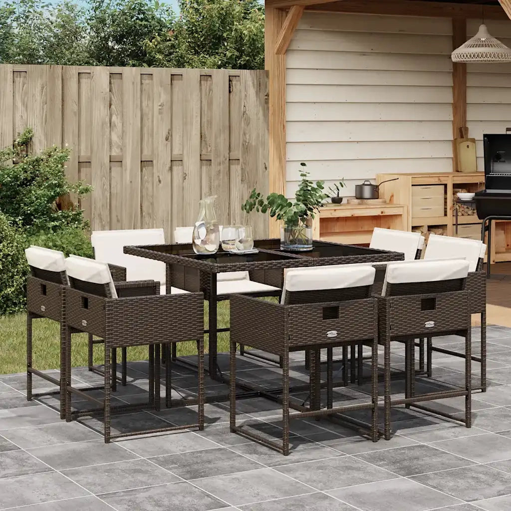 Set da Pranzo da Giardino 9pz con Cuscini Marrone in Polyrattan 3211377