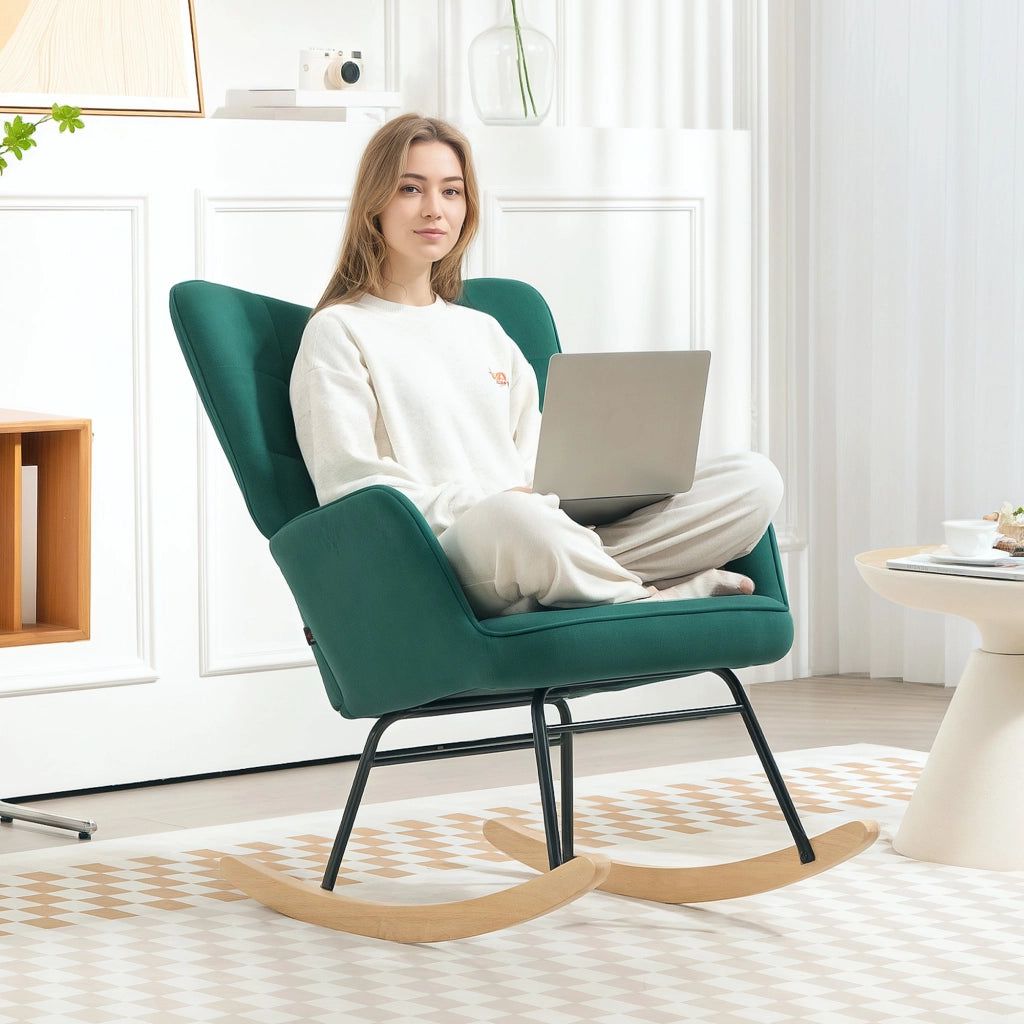 Poltrona a dondolo ¨C Zephmum ¨C Veluto, struttura in acciaio, 71x98x101 cm, Verde