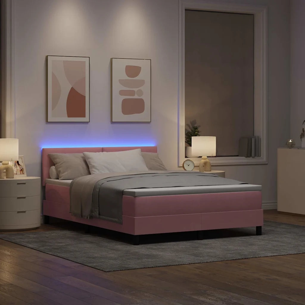 Letto a Sorgente LED con materasso Rosa 140 x 190 cm Velluto