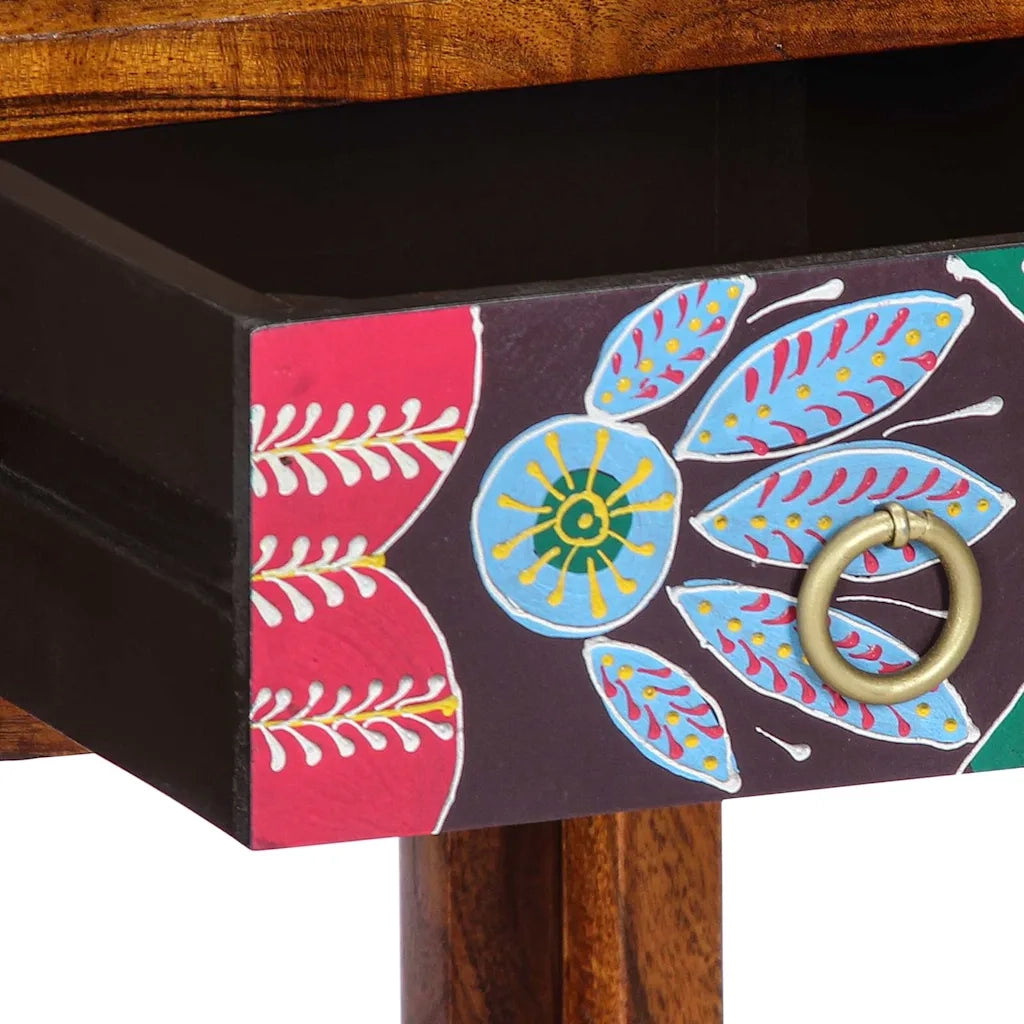 Tavolino | Tavolo laterale Floreale con cassetto Marrone 35 x 35 x 75 cm
