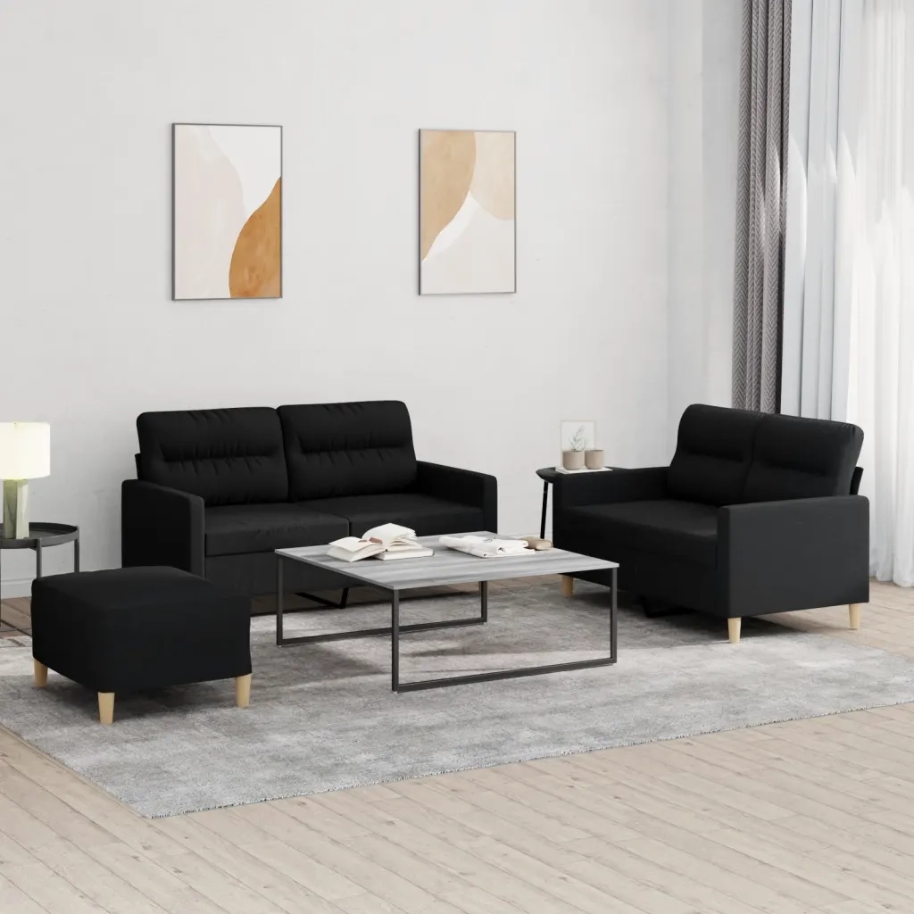 Set di Divani 3 pz con Cuscini Nero in Tessuto 3201580